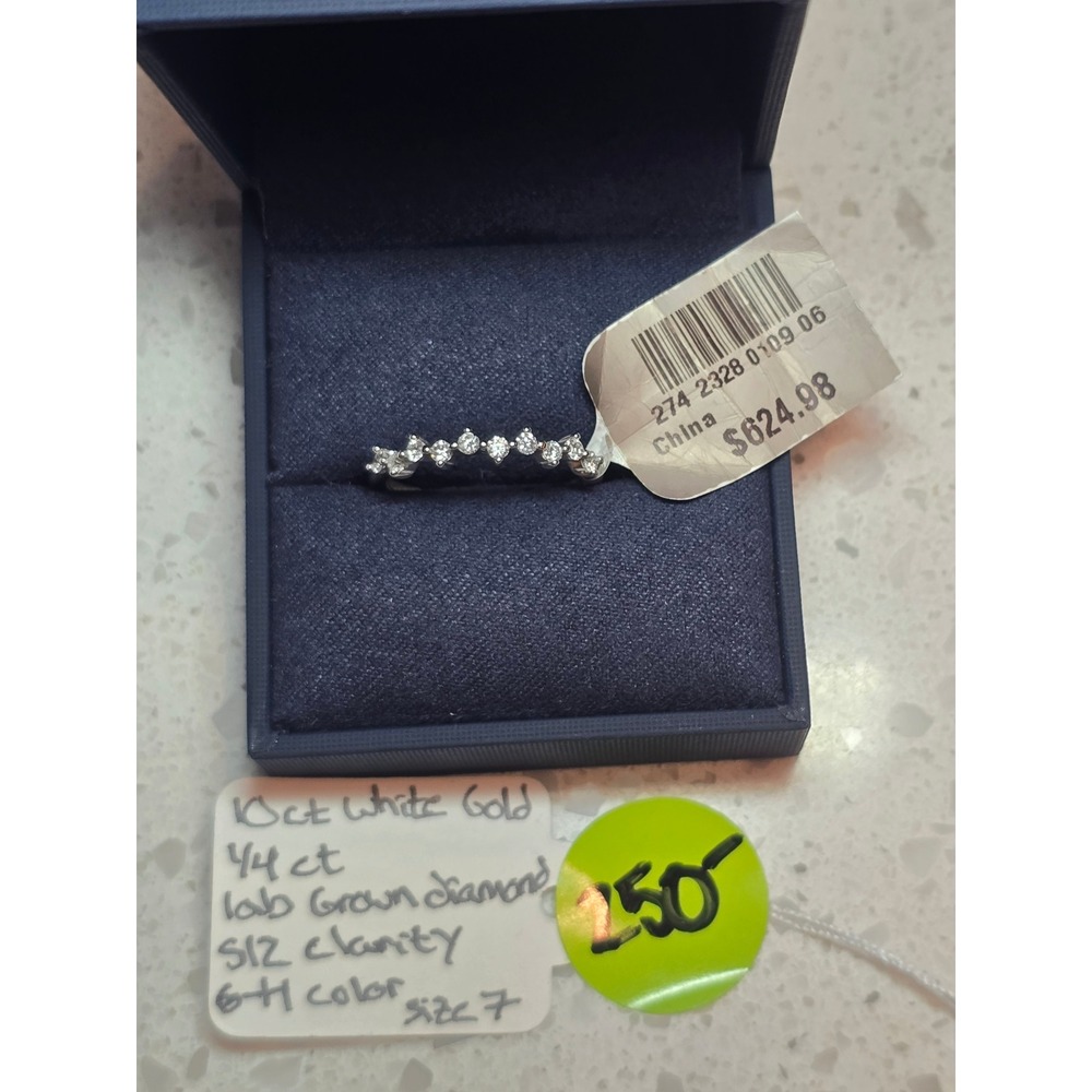 10kt White Gold 1/4 ct Lab Grown Diamond Band Ring SI2 G-H Size 7 - Picture 3 of 3